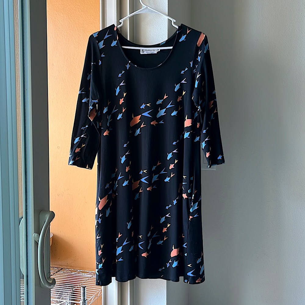 Black Origami Fish print Fighting Eel dress in size Medium